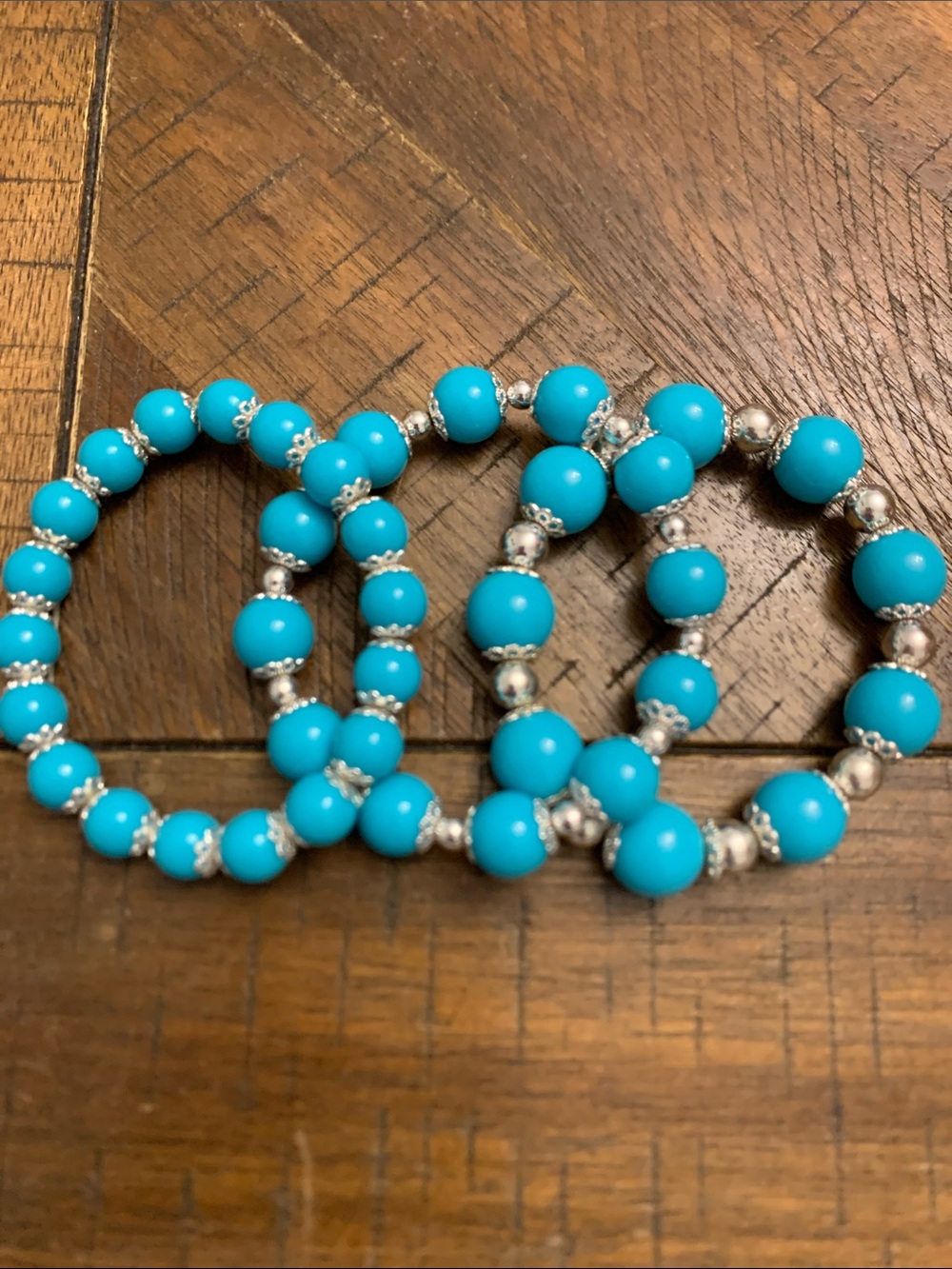 Bundle 3 Stretch Beaded Bracelet Set with Silver Accents
